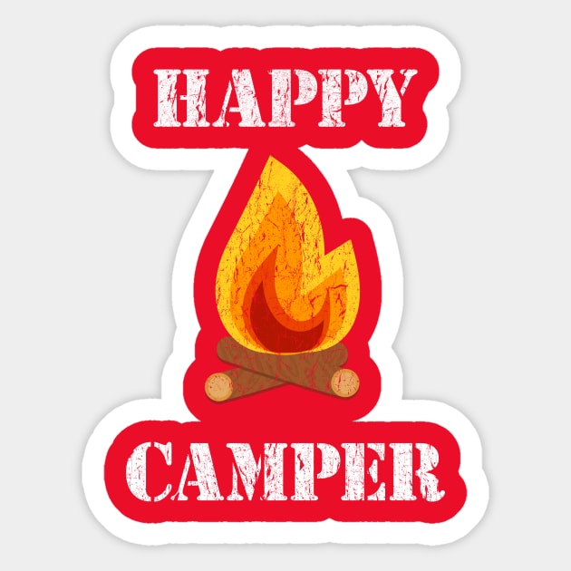 Vintage Distressed Happy Camper Sticker by vladocar